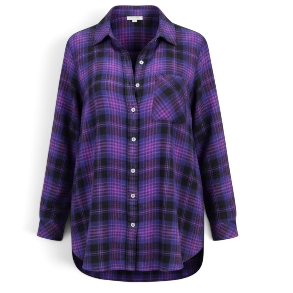 J. Jill Purple Blue Plaid Button Down Shirt Long Sleeve Petite Large Cozy Fall